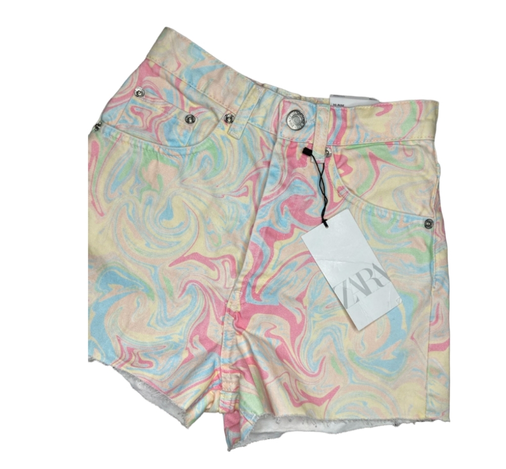 NWT Zara printed yellow, Blue and Pink Printed tie dye shorts  (4) festival - Picture 3 of 8
